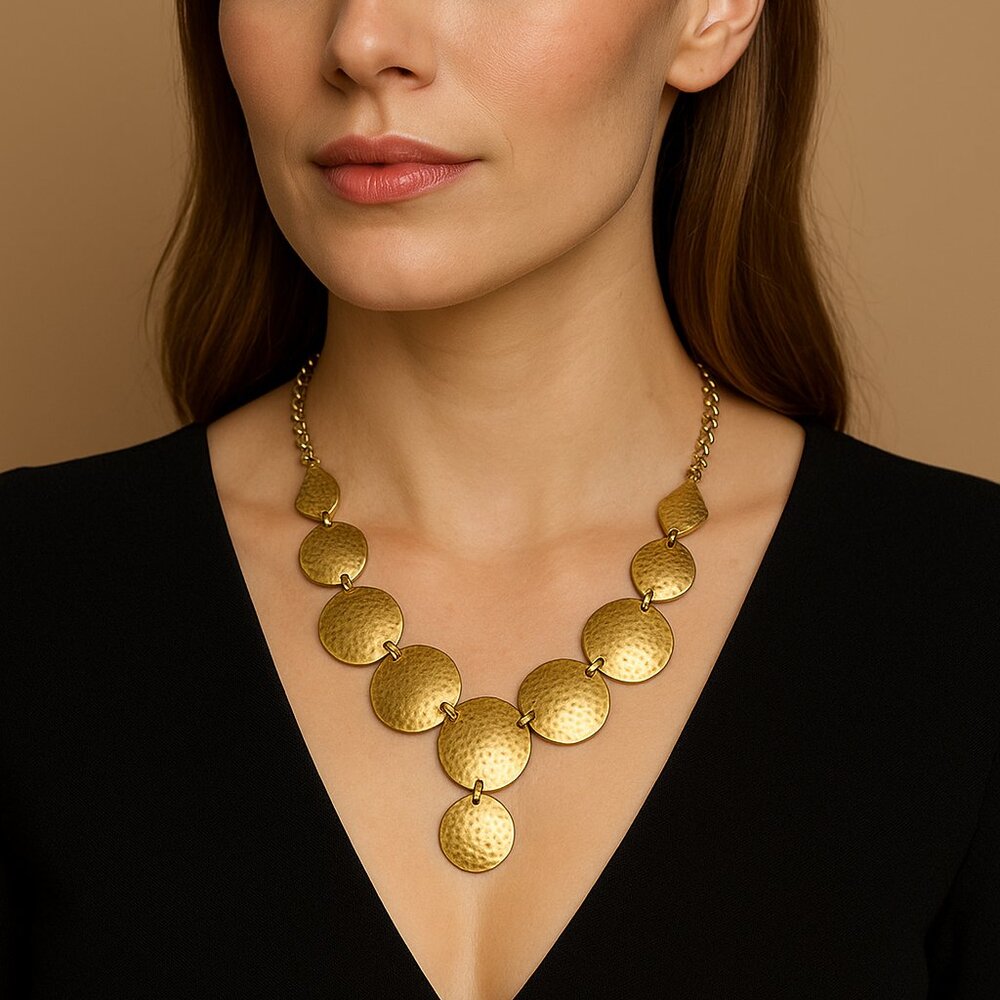 NWOT Gold Tone Catherine Malandrino Gold Tone Textured Diamond and Disc Necklace
